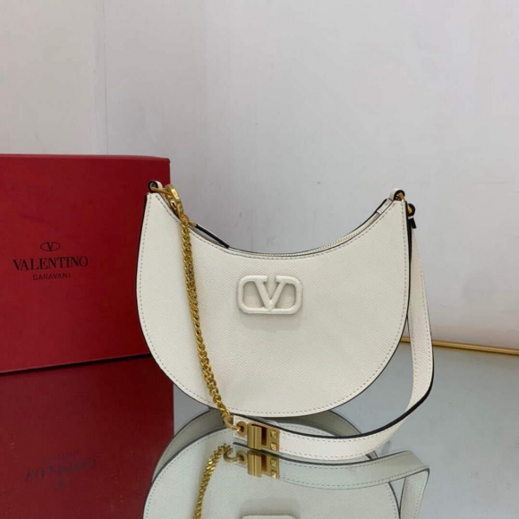 Valentino 1W2P0W19RQR Mini Vlogo Signature Grainy Calfskin Hobo Bag Light Ivory