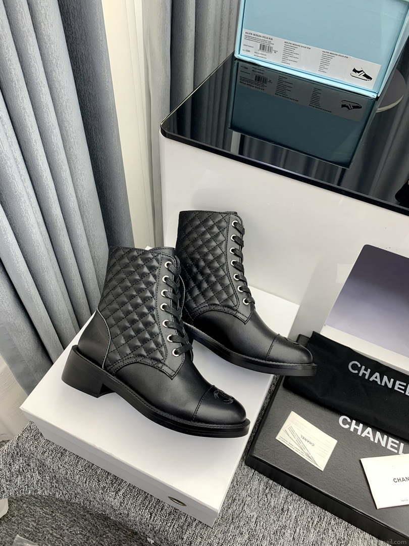 Chanel Women’s Shoes G39162 Y55902 94305 Ankle Boots Lace-Ups 189744