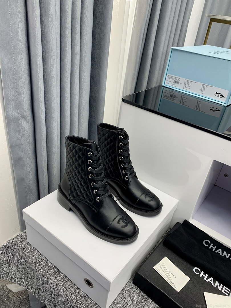 Chanel Women’s Shoes G39162 Y55902 94305 Ankle Boots Lace-Ups 189744