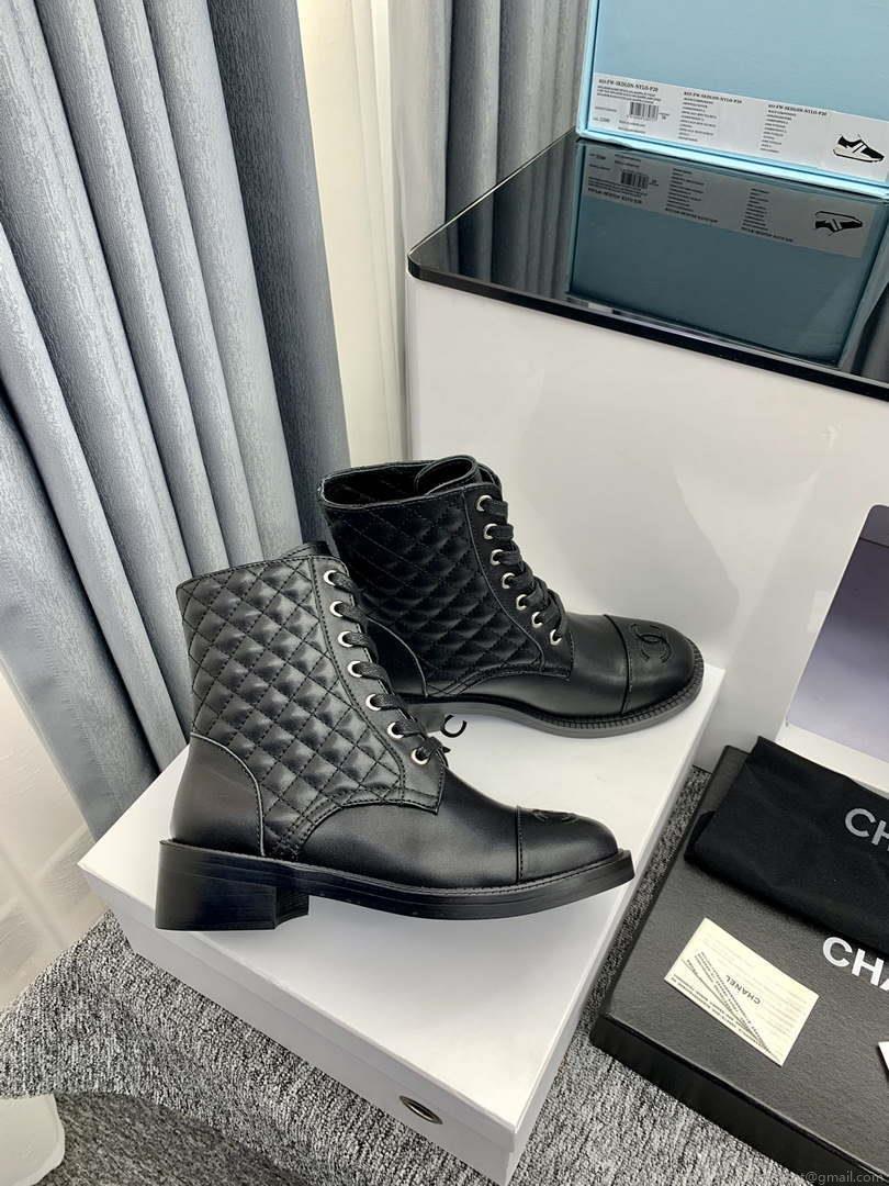 Chanel Women’s Shoes G39162 Y55902 94305 Ankle Boots Lace-Ups 189744
