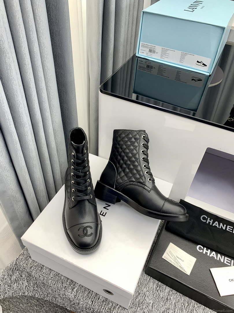 Chanel Women’s Shoes G39162 Y55902 94305 Ankle Boots Lace-Ups 189744