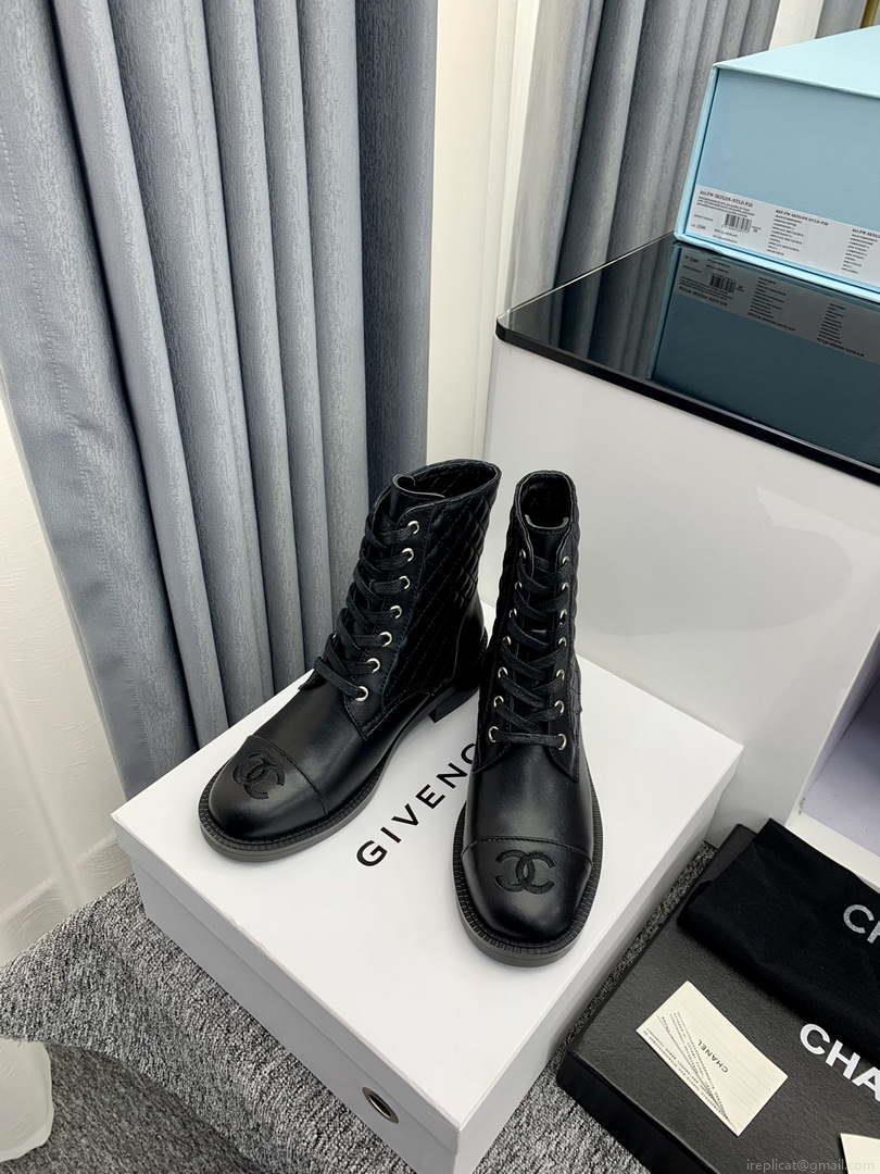 Chanel Women’s Shoes G39162 Y55902 94305 Ankle Boots Lace-Ups 189744