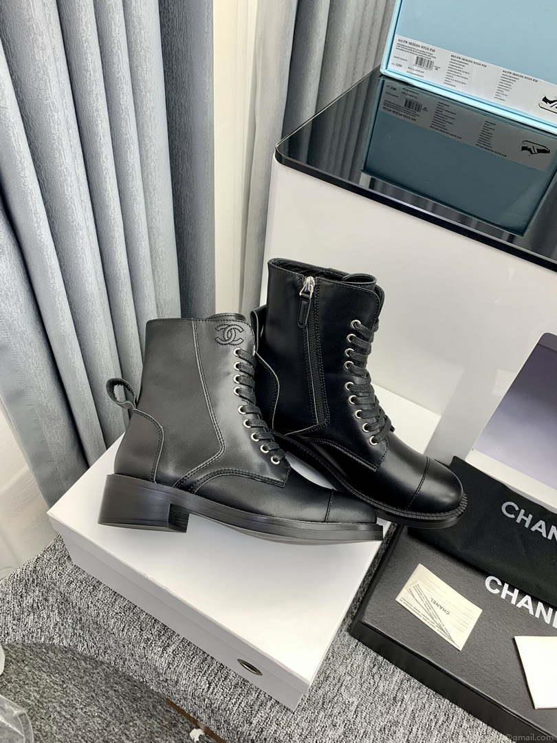 Chanel Women’s Shoes G39162 Y55902 94305 Ankle Boots Lace-Ups 189743