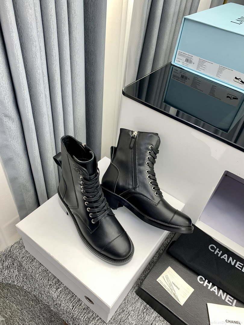 Chanel Women’s Shoes G39162 Y55902 94305 Ankle Boots Lace-Ups 189743