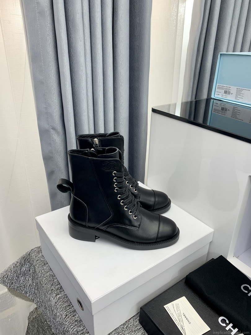 Chanel Women’s Shoes G39162 Y55902 94305 Ankle Boots Lace-Ups 189743
