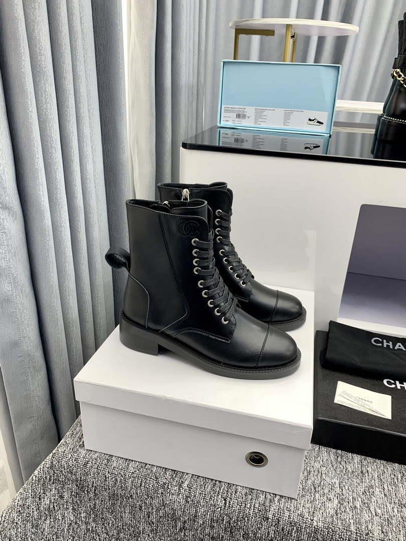 Chanel Women’s Shoes G39162 Y55902 94305 Ankle Boots Lace-Ups 189743