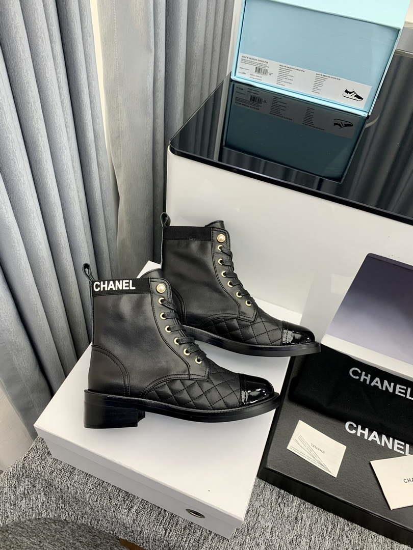 Chanel Women’s Shoes G39162 Y55902 94305 Ankle Boots Lace-Ups 189734
