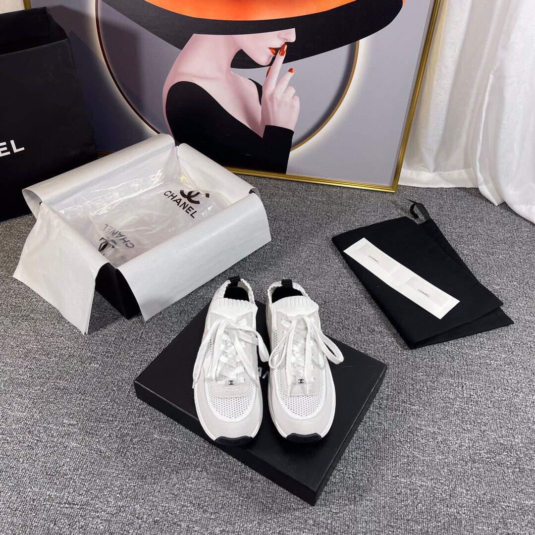 Chanel Men Women’s Sneaker Shoes G38750 White and Grey Calfskin