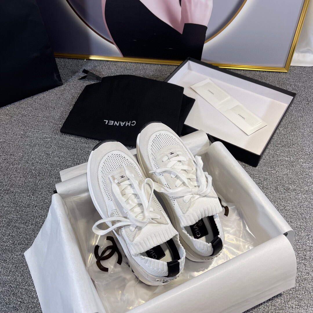 Chanel Men Women’s Sneaker Shoes G38750 White and Grey Calfskin