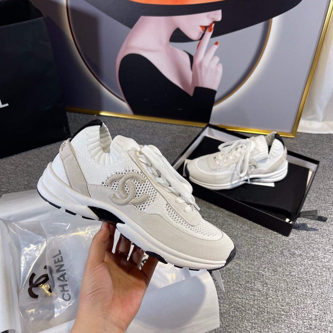 Chanel Men Women’s Sneaker Shoes G38750 White and Grey Calfskin