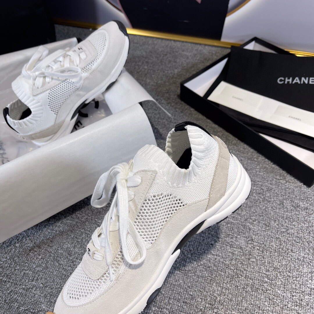 Chanel Men Women’s Sneaker Shoes G38750 White and Grey Calfskin