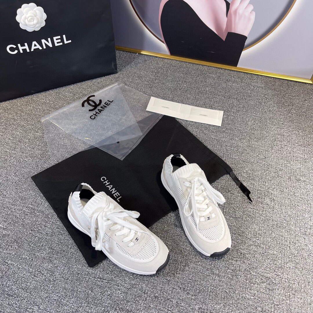 Chanel Men Women’s Sneaker Shoes G38750 White and Grey Calfskin