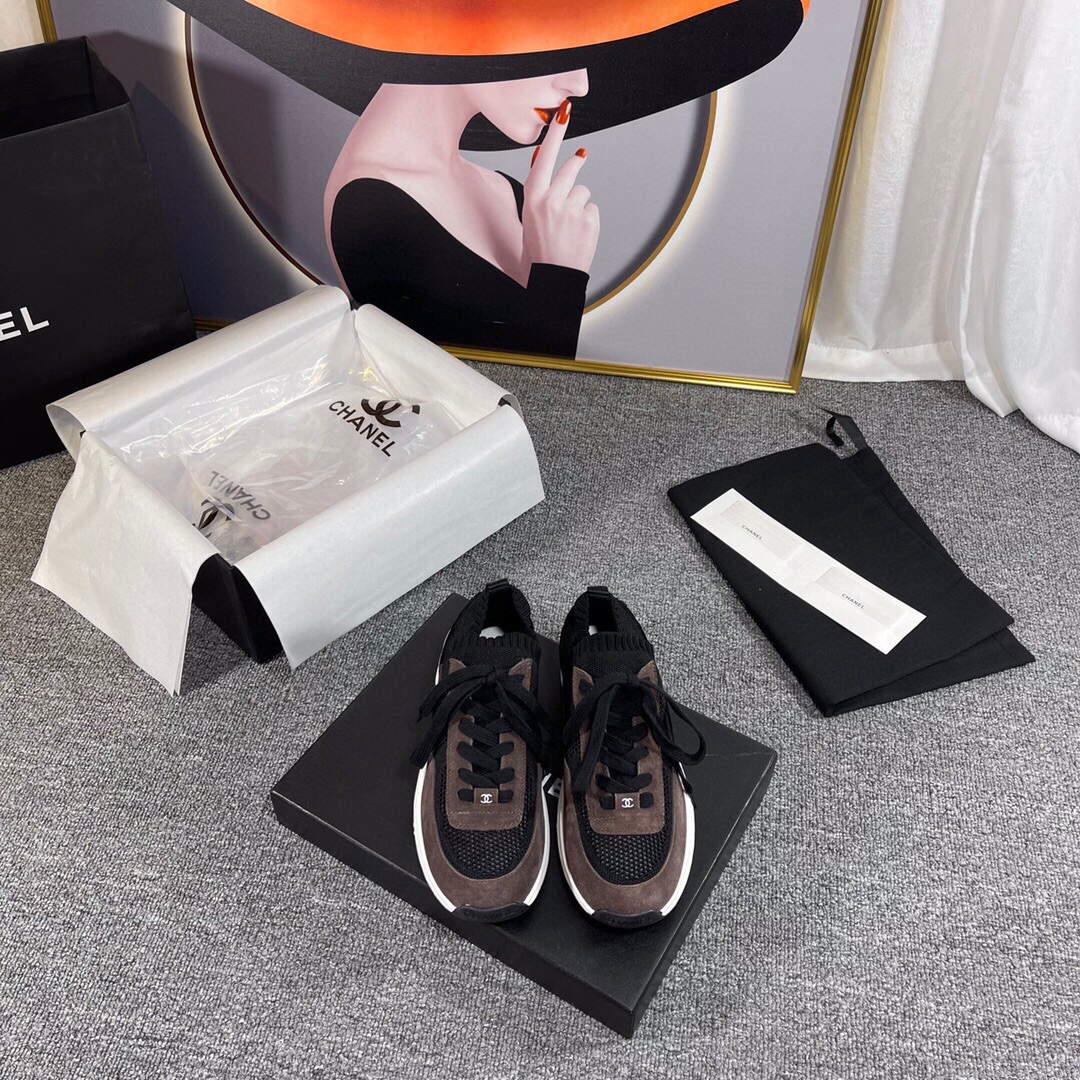 Chanel Men Women’s Sneaker Shoes G38750 Dark Brown and black Calfskin