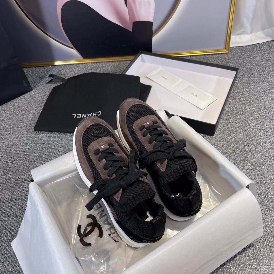 Chanel Men Women’s Sneaker Shoes G38750 Dark Brown and black Calfskin