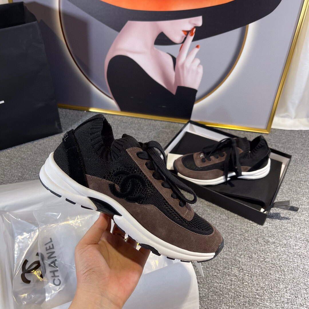 Chanel Men Women’s Sneaker Shoes G38750 Dark Brown and black Calfskin