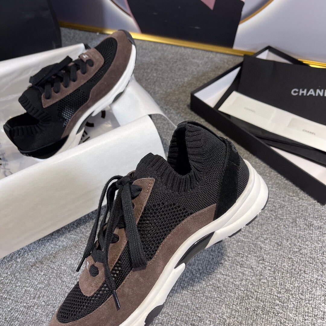 Chanel Men Women’s Sneaker Shoes G38750 Dark Brown and black Calfskin