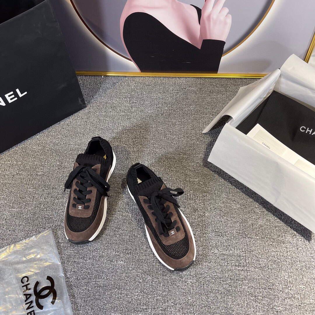 Chanel Men Women’s Sneaker Shoes G38750 Dark Brown and black Calfskin