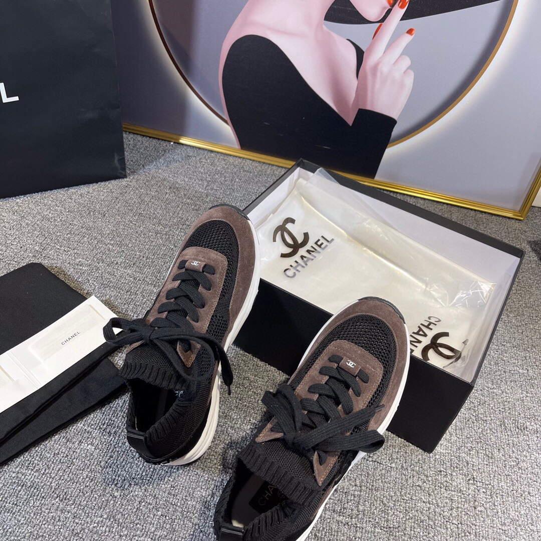 Chanel Men Women’s Sneaker Shoes G38750 Dark Brown and black Calfskin