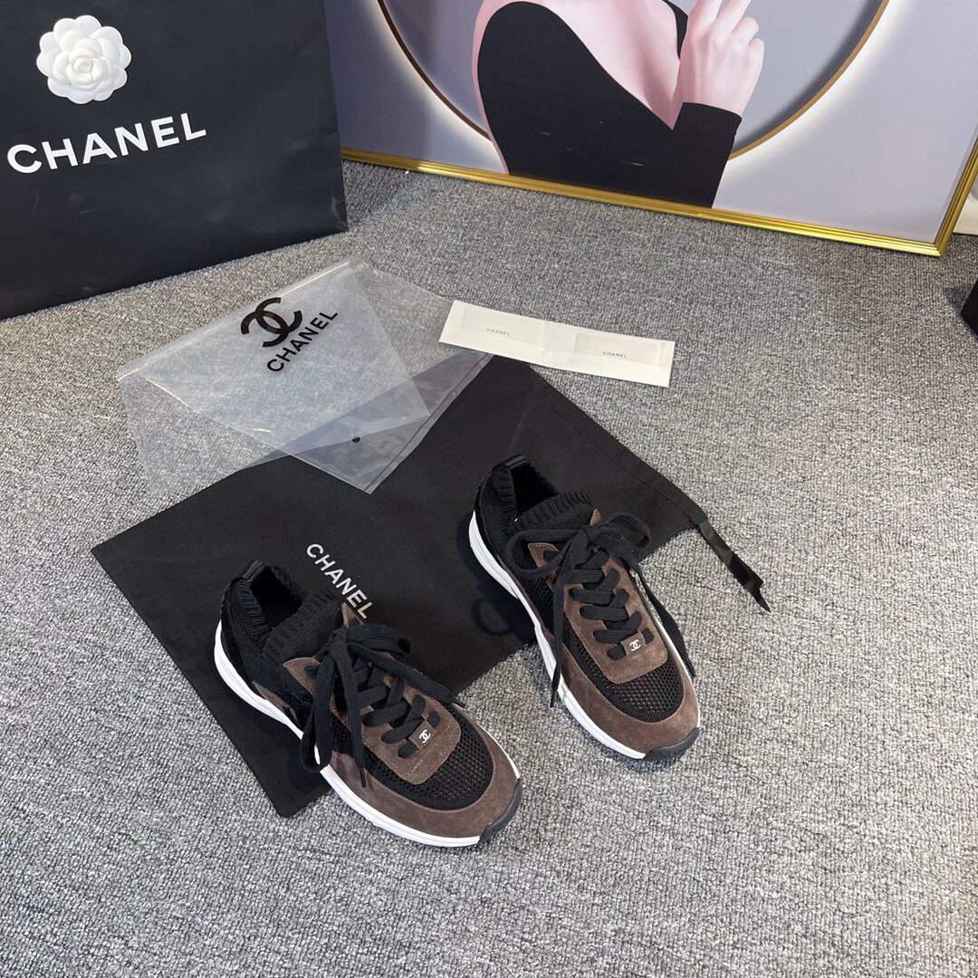 Chanel Men Women’s Sneaker Shoes G38750 Dark Brown and black Calfskin