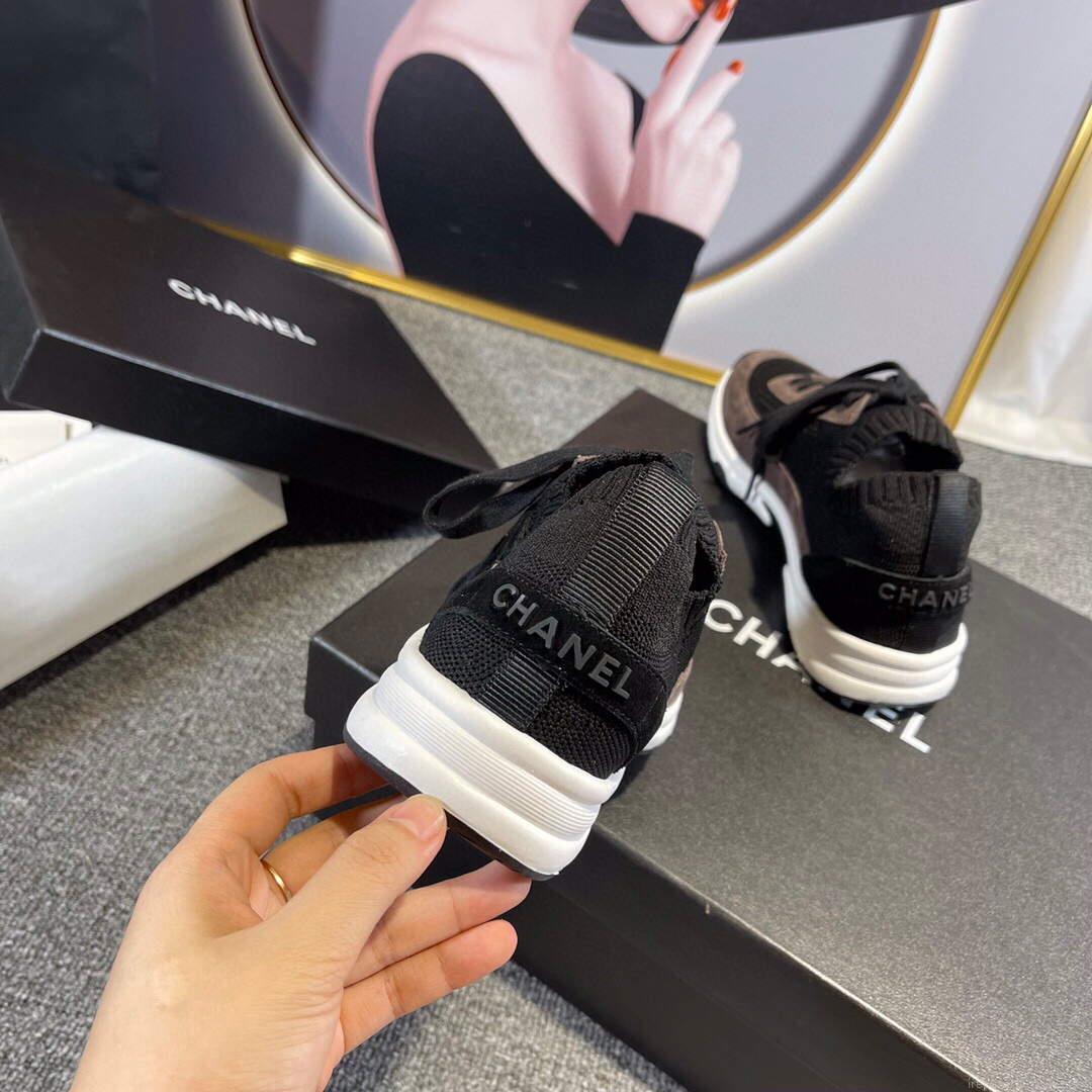 Chanel Men Women’s Sneaker Shoes G38750 Dark Brown and black Calfskin