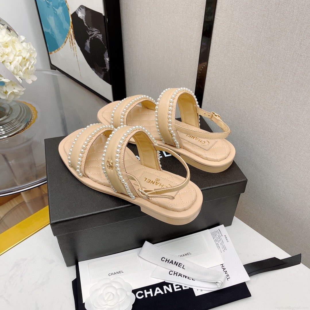 Chanel Women’s Sandals G38423 Satin Imitation Pearls C90245