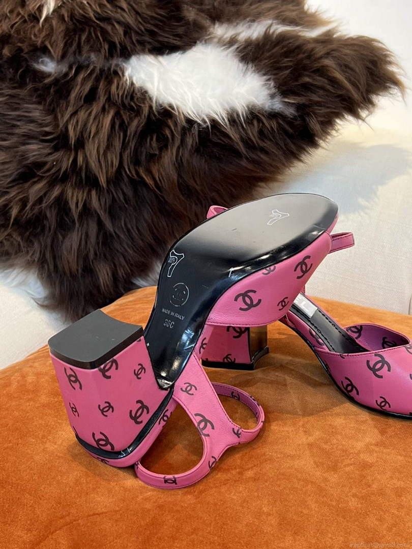 Chanel Women’s Sandals G38969 Printed Lambskin Pink Black C90240