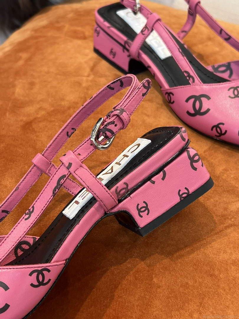 Chanel Women’s Sandals G38969 Chanel Designer Heel 35mm C90240 Printed Lambskin Pink Black