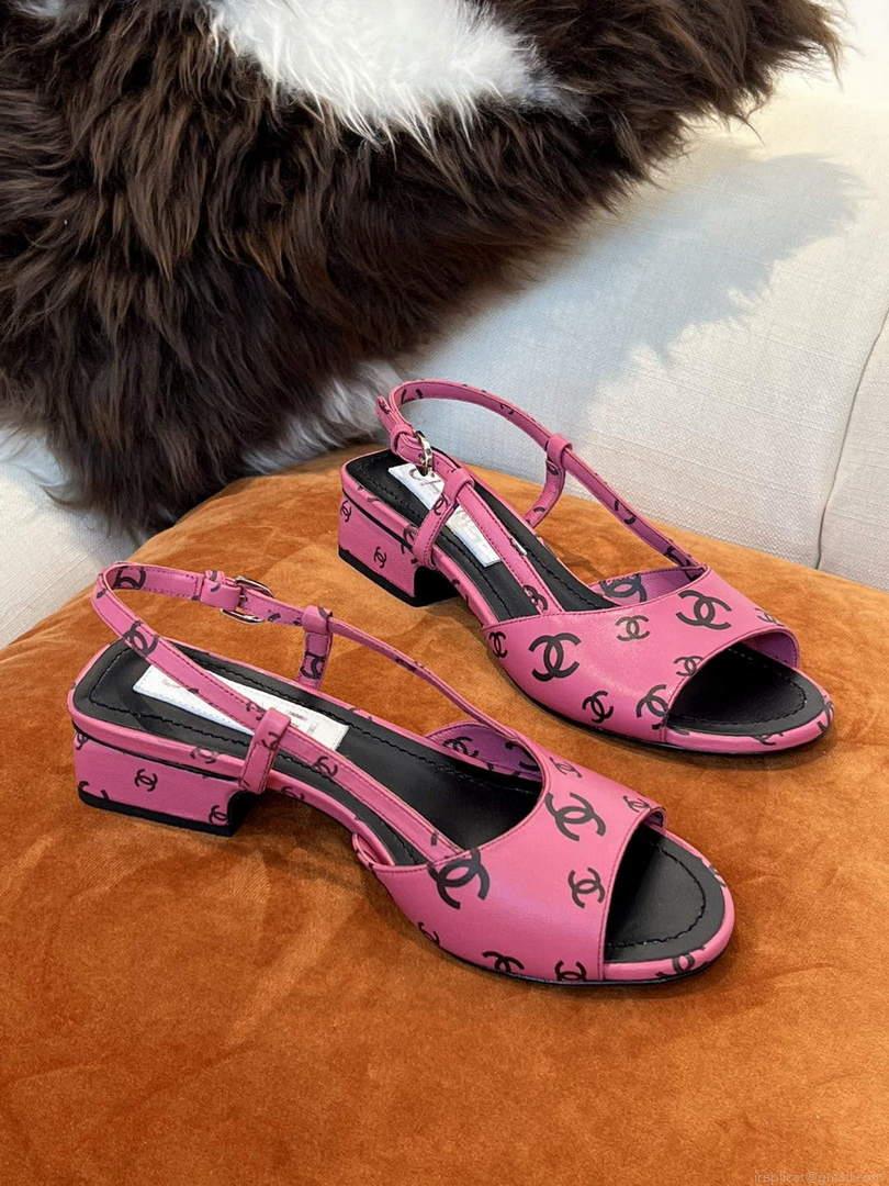 Chanel Women’s Sandals G38969 Chanel Designer Heel 35mm C90240 Printed Lambskin Pink Black