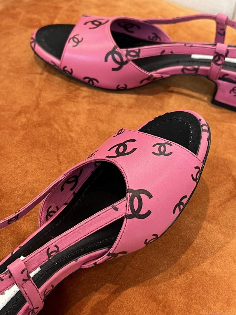 Chanel Women’s Sandals G38969 Chanel Designer Heel 35mm C90240 Printed Lambskin Pink Black