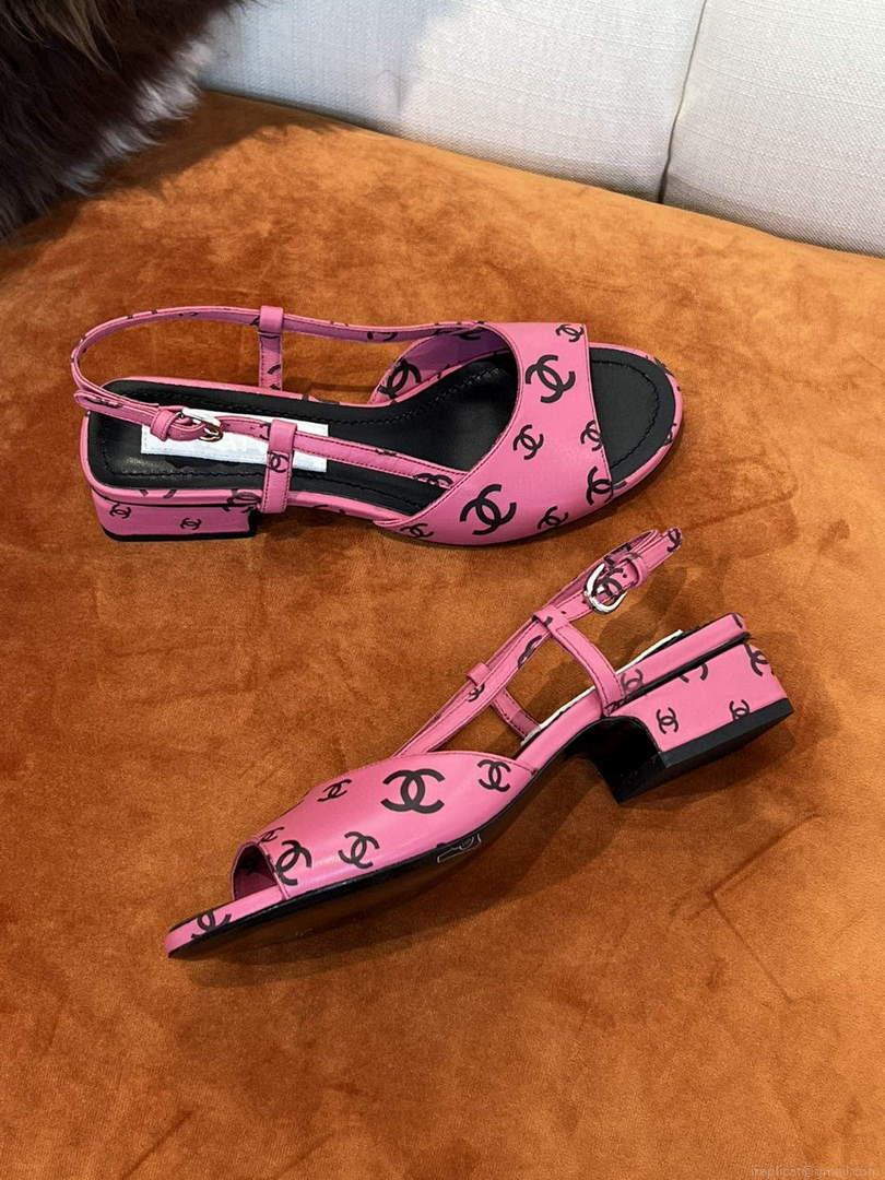 Chanel Women’s Sandals G38969 Chanel Designer Heel 35mm C90240 Printed Lambskin Pink Black
