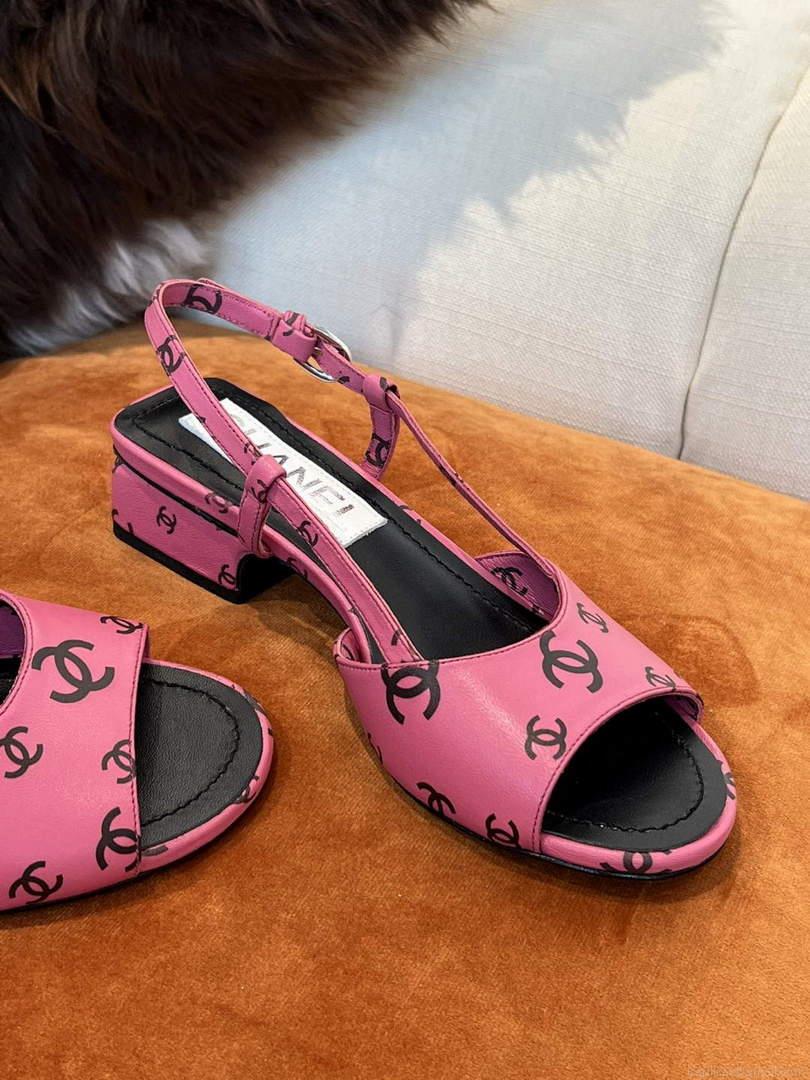 Chanel Women’s Sandals G38969 Chanel Designer Heel 35mm C90240 Printed Lambskin Pink Black