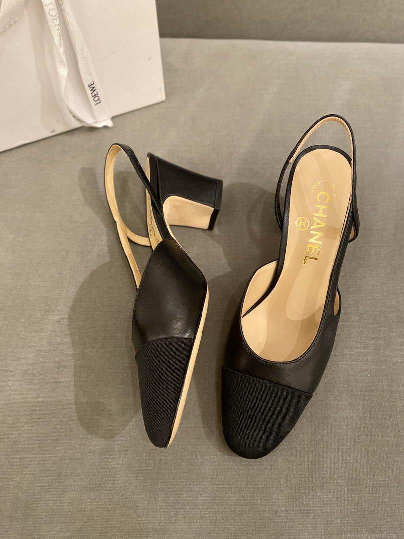 Chanel Women’s Slingbacks Goatskin Grosgrain Sandals Shoes C91001