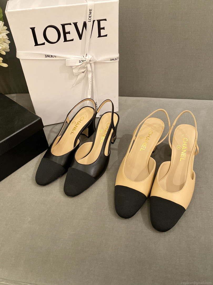 Chanel Women’s Slingbacks Goatskin Grosgrain Sandals Shoes C91001