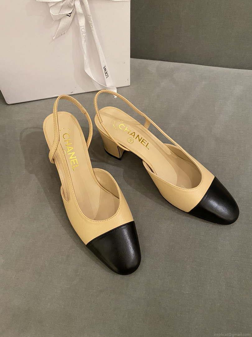 Chanel Women’s Slingbacks Goatskin Grosgrain Sandals Shoes C91002