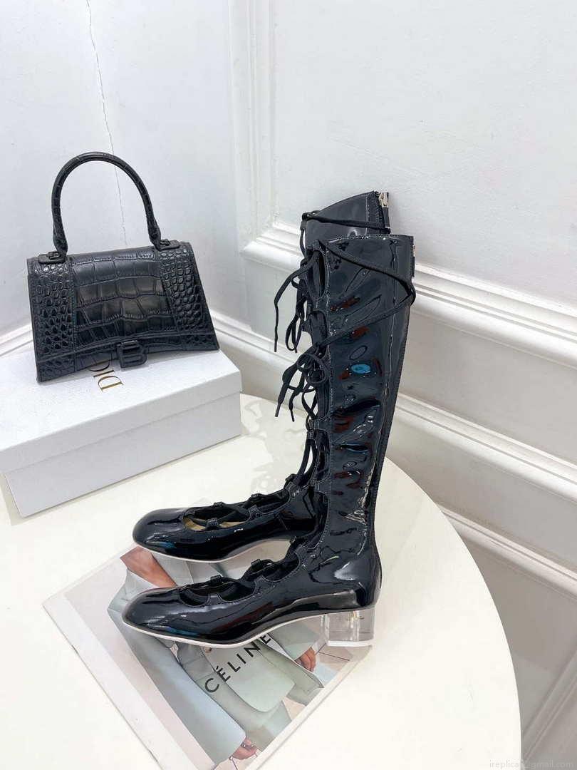 Dior Women‘s KDI760VNI ARTY Hight lace-up ankle boots in black patent and calfskin