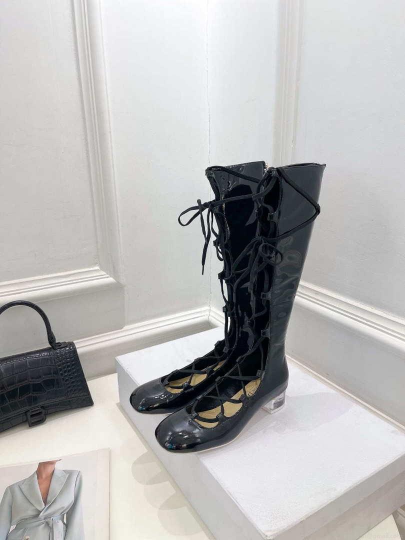 Dior Women‘s KDI760VNI ARTY Hight lace-up ankle boots in black patent and calfskin