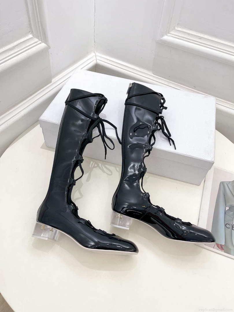 Dior Women‘s KDI760VNI ARTY Hight lace-up ankle boots in black patent and calfskin