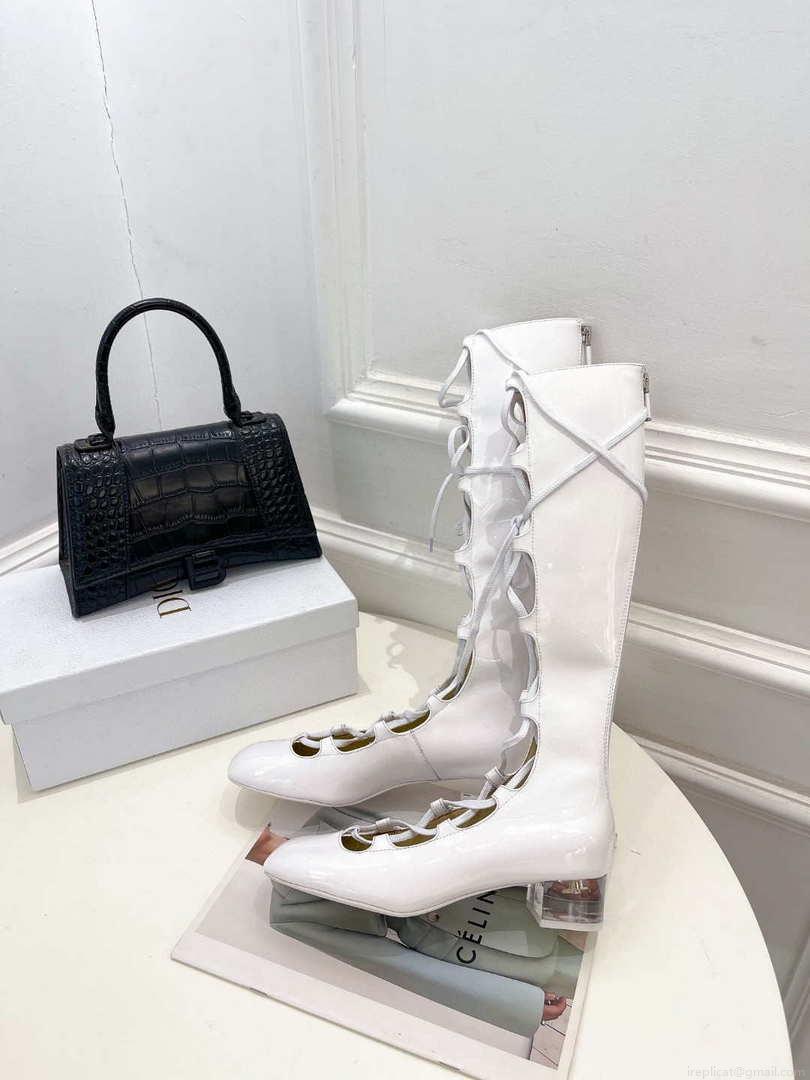 Dior Women‘s KDI760VNI ARTY Hight lace-up ankle boots in white patent and calfskin