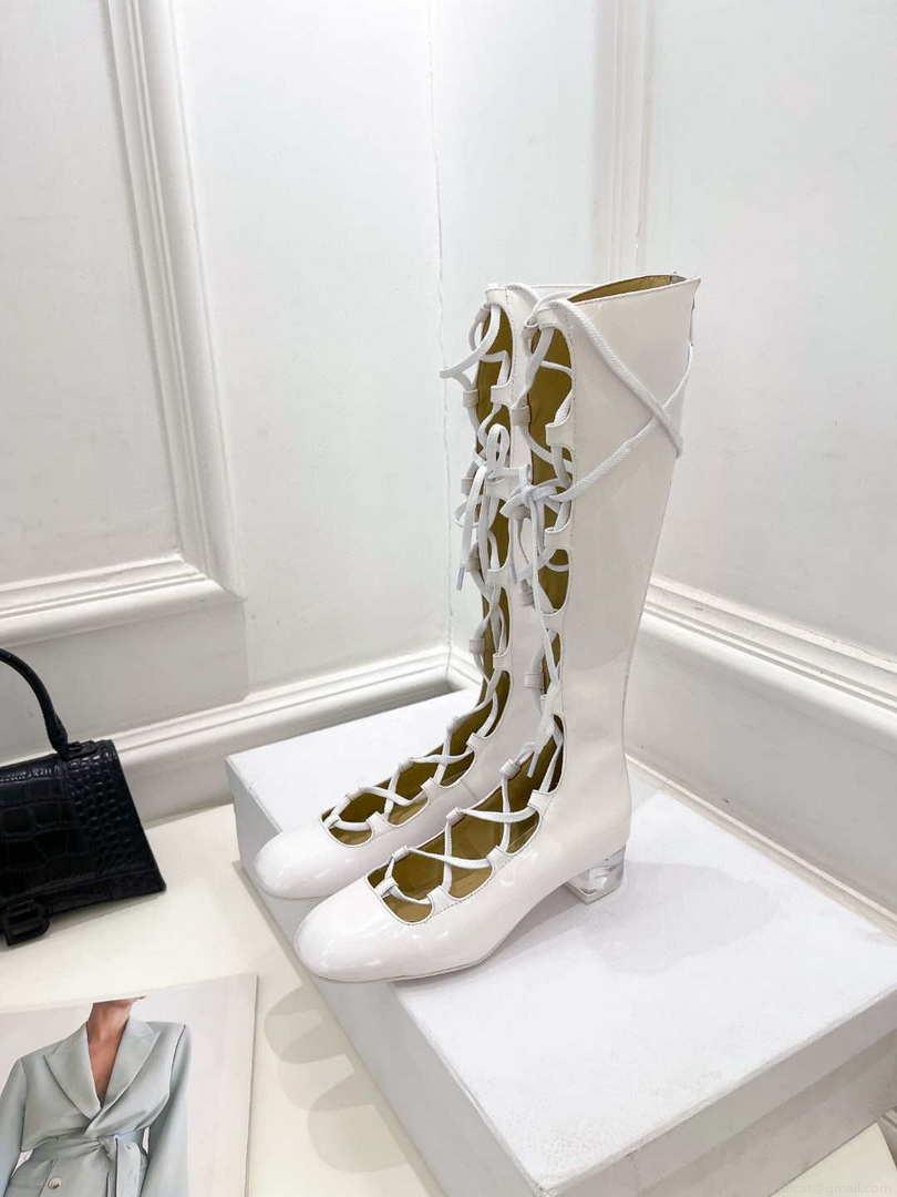 Dior Women‘s KDI760VNI ARTY Hight lace-up ankle boots in white patent and calfskin