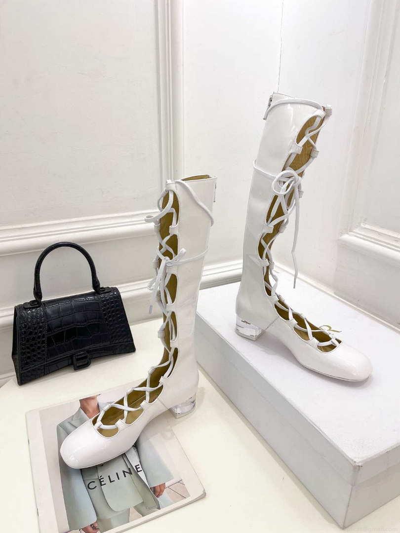 Dior Women‘s KDI760VNI ARTY Hight lace-up ankle boots in white patent and calfskin