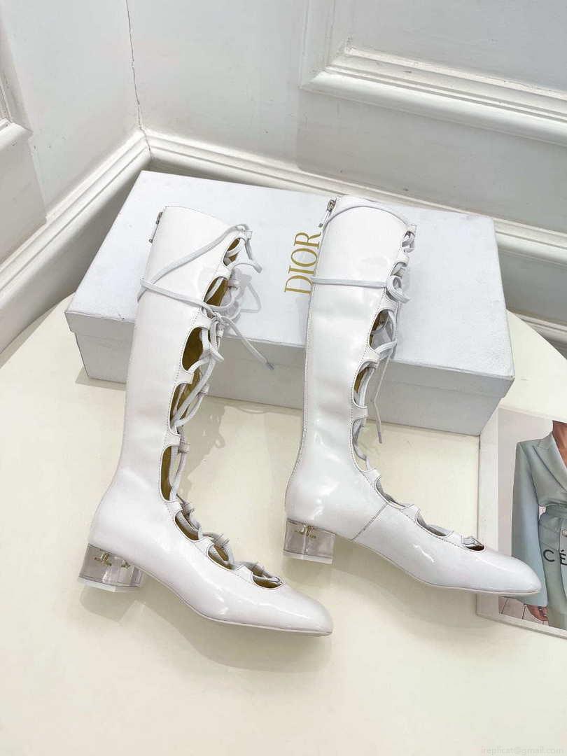 Dior Women‘s KDI760VNI ARTY Hight lace-up ankle boots in white patent and calfskin