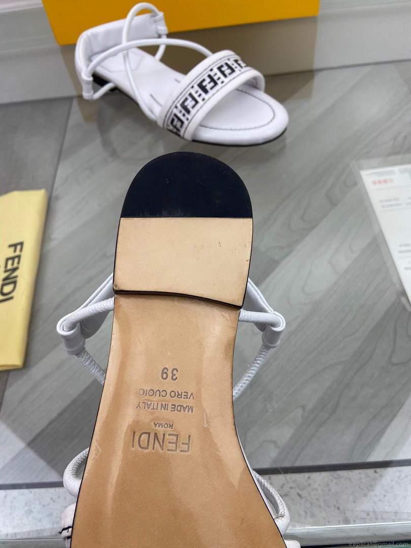 Fendi 8X8094 FF Interlace Leather Sandals Flats Shoes White