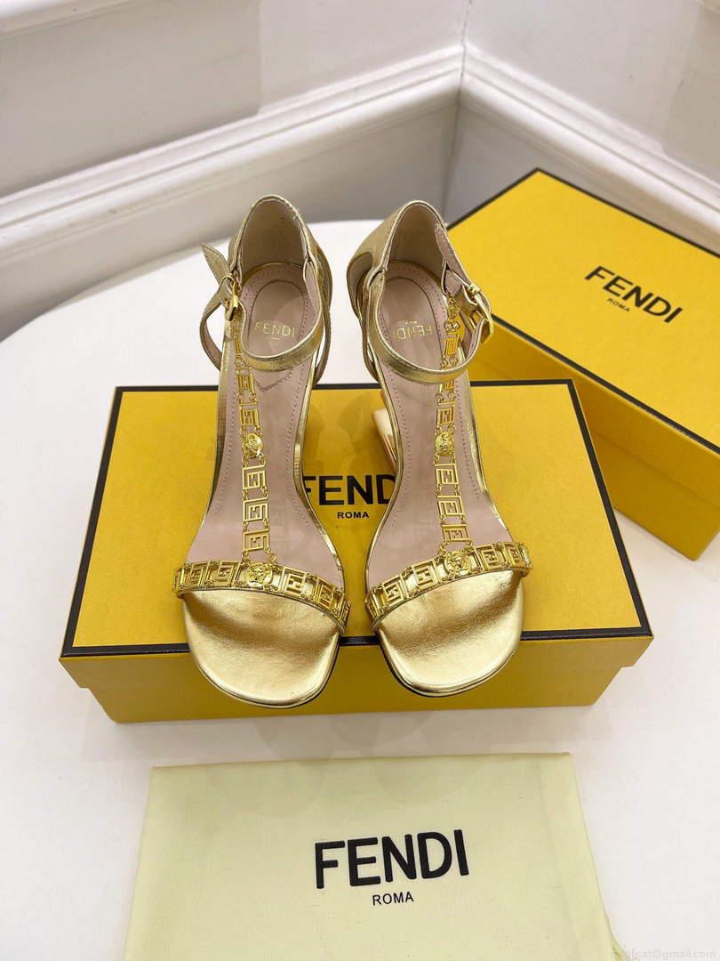 Fendi 8X8306 First Fendace Leather high-heeled Sandals gold