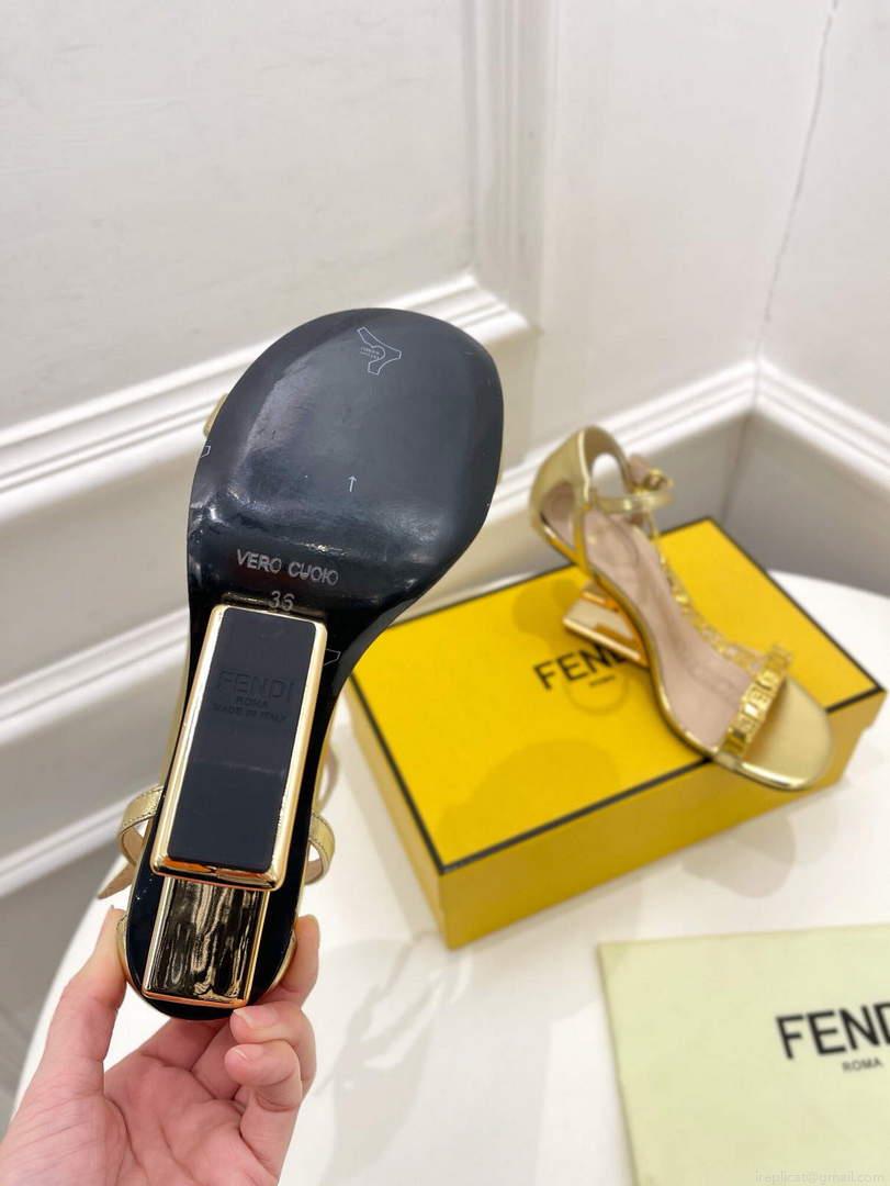 Fendi 8X8306 First Fendace Leather high-heeled Sandals gold