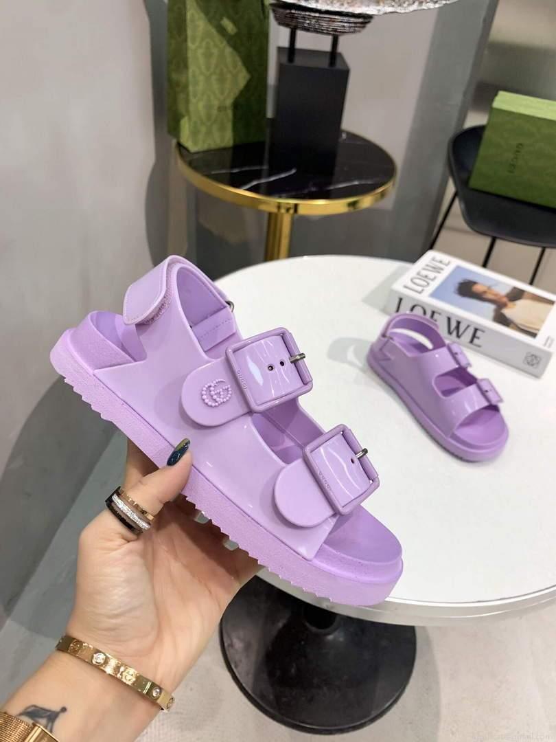 Gucci 660243 Women’s Sandal With Mini Double G Rubber Lilac