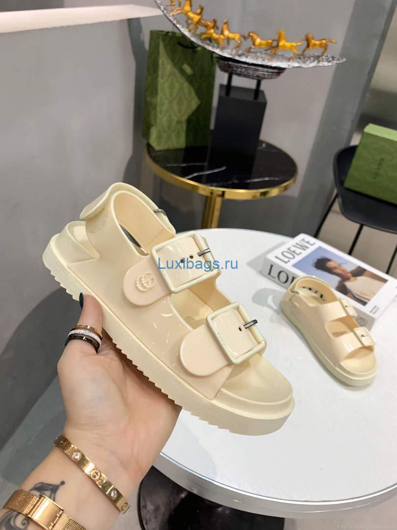 Gucci 660243 Women’s Sandal With Mini Double G Rubber Off-White