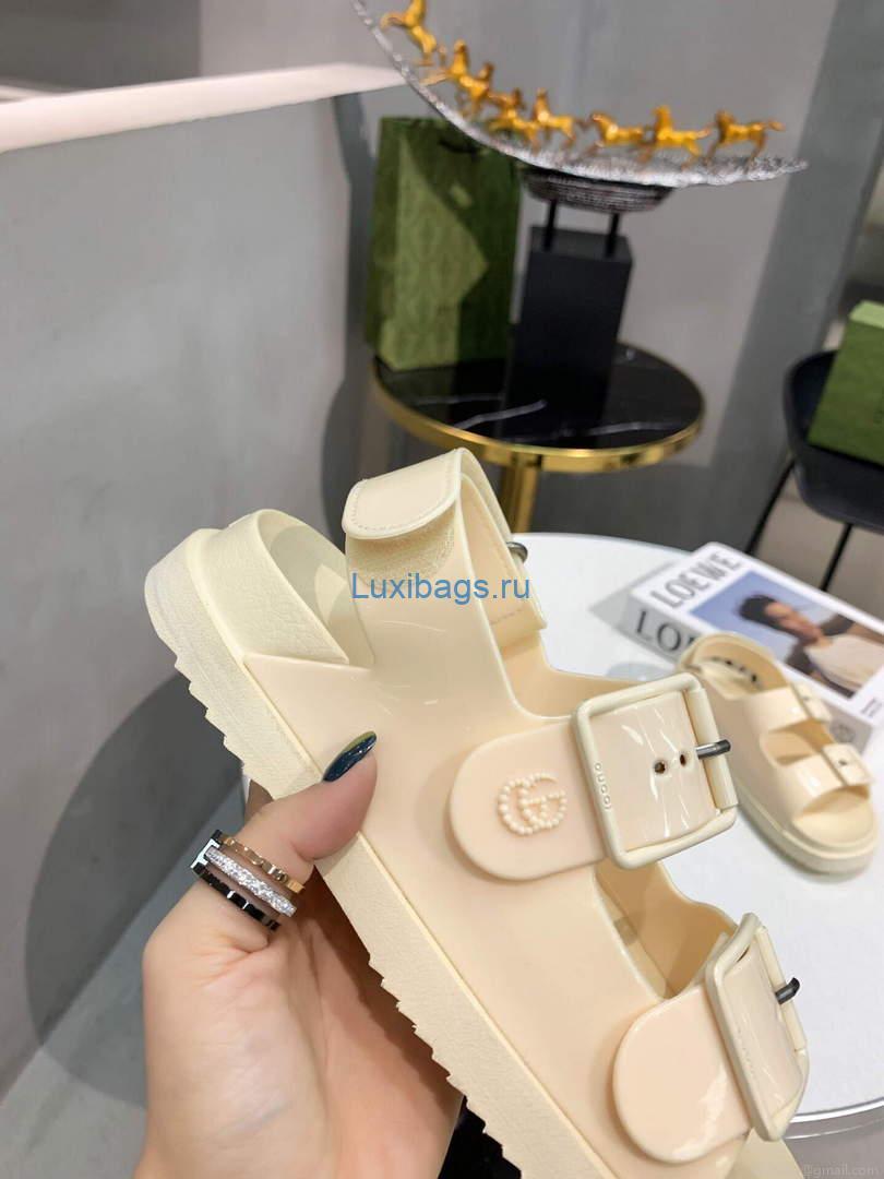Gucci 660243 Women’s Sandal With Mini Double G Rubber Off-White