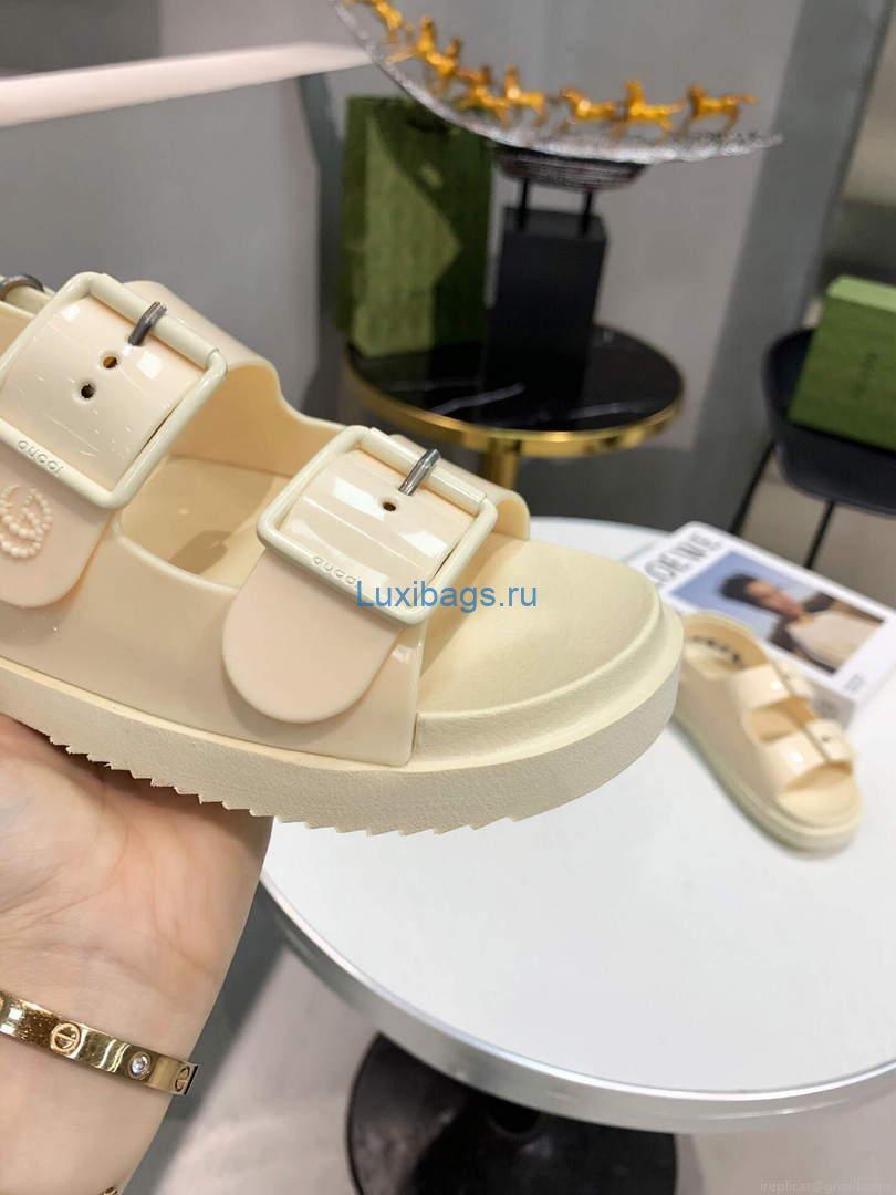 Gucci 660243 Women’s Sandal With Mini Double G Rubber Off-White