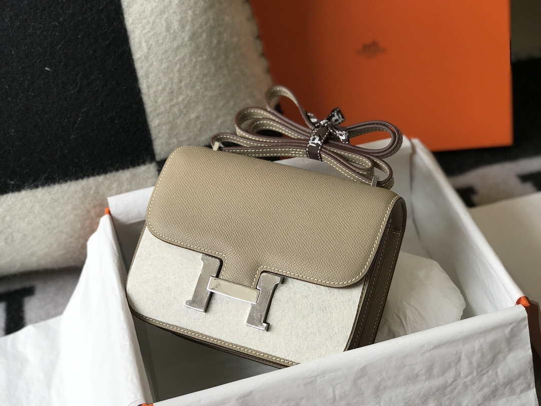 Hermes Constance Shoulder Bags Epsom Leather Silver H28415