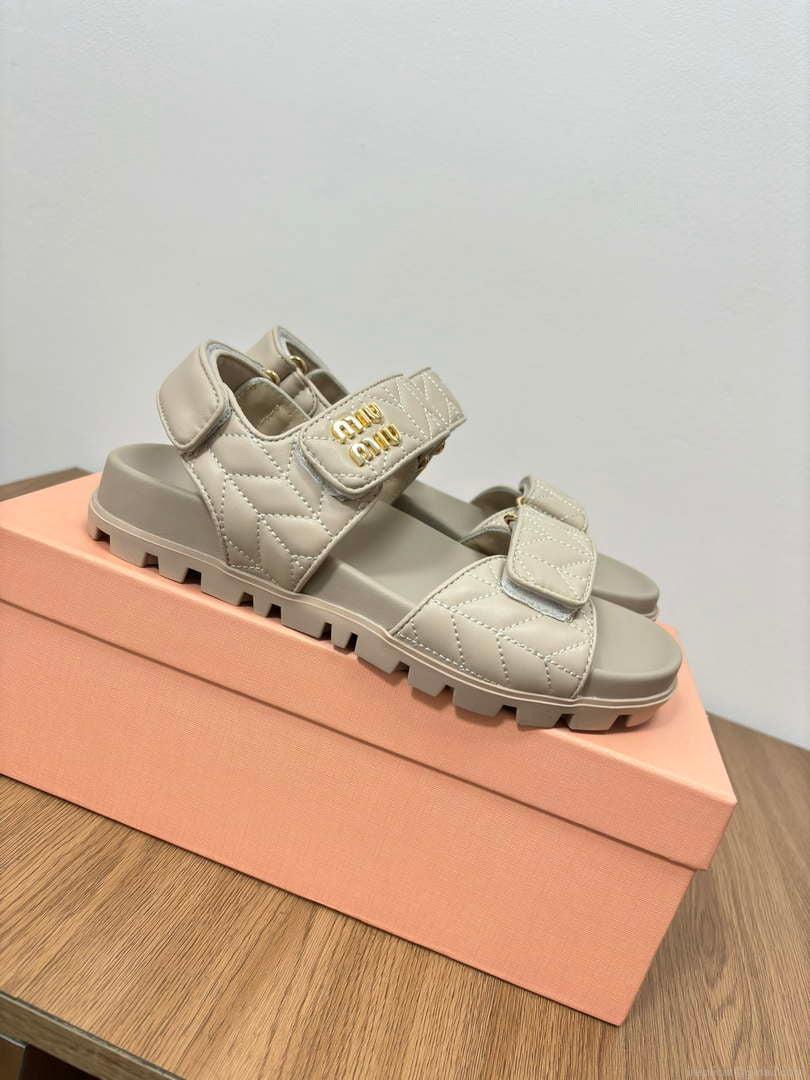 MiuMiu 5X135E Women’s Sporty matelassé nappa leather sandals Miu8003